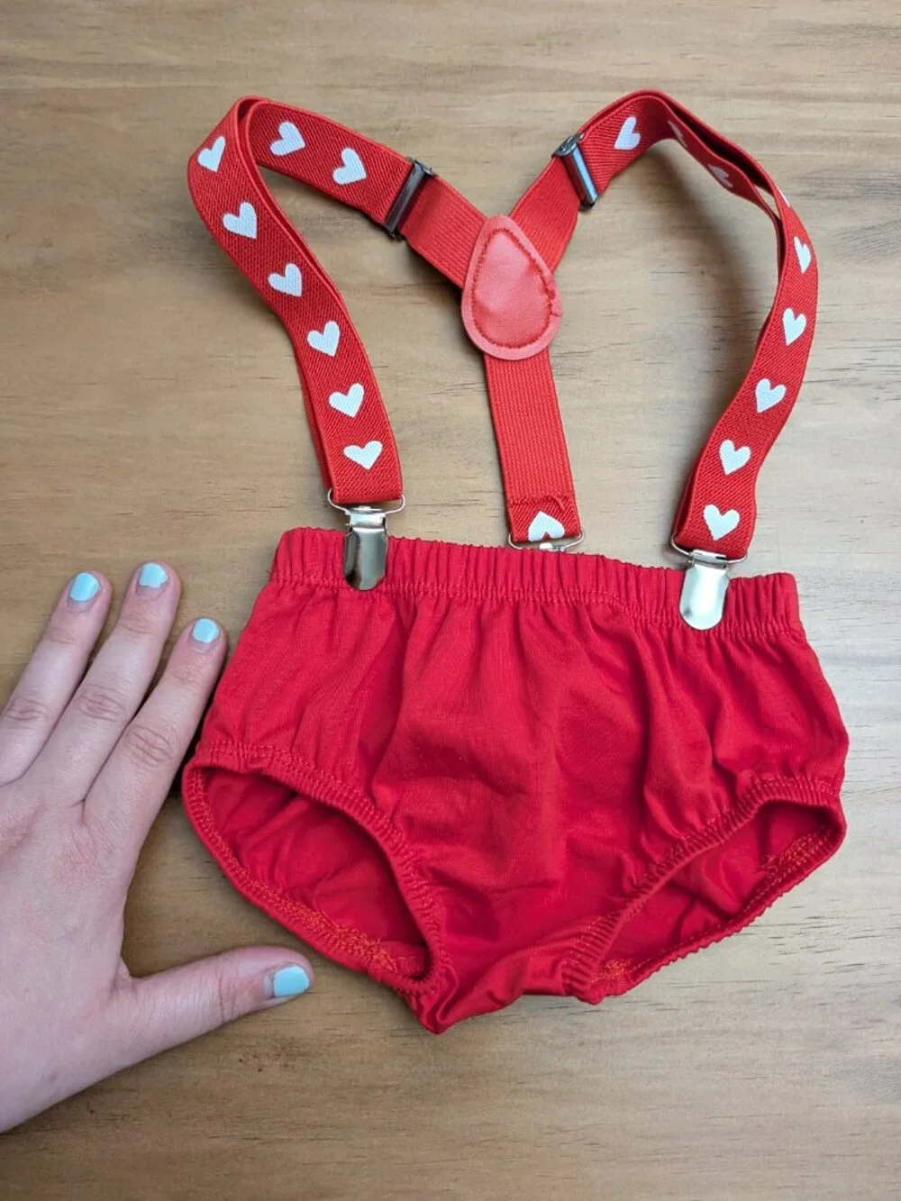 Size 3-12 Months Valentine's Day or Baby Cake Smash Outfit w/ Heart Suspenders